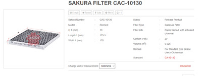 Фильтр салона Sakura, артикул CAC10130